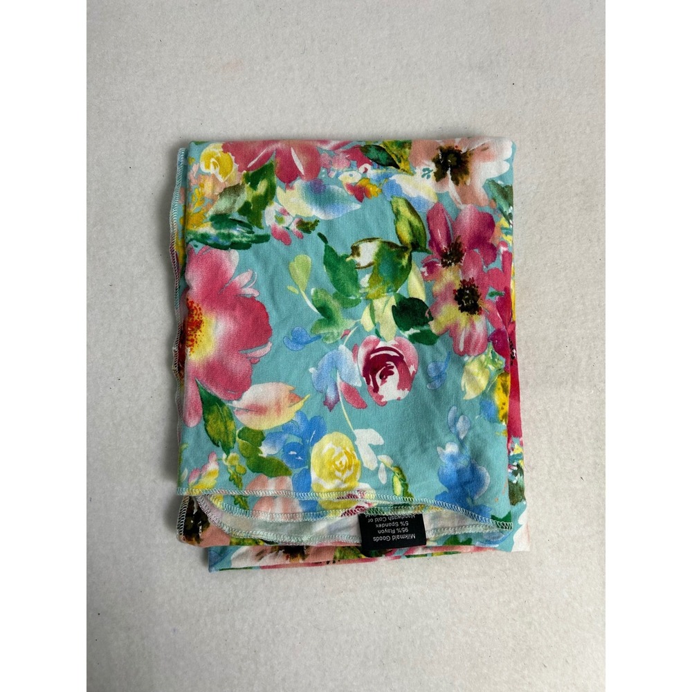 Cottagecore Milkmaid Goods Baby Teal Floral Watercolor Stretch Swaddle Blanket